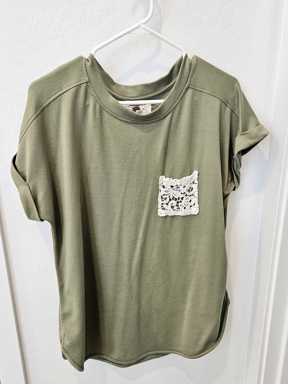 Cupio Olive Green Top with Lace Trim